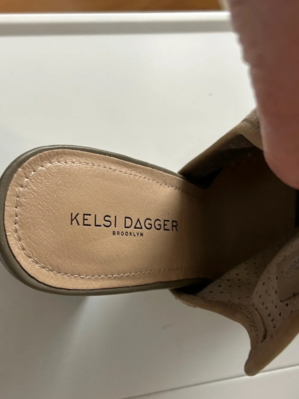 Kelsi Dagger Brooklyn Goya Slingback Sandal Size 7.5 Taupe Perforated Block Heel